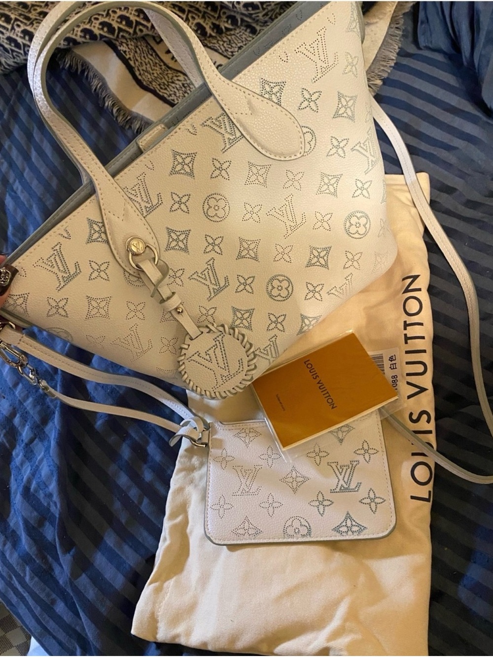 Designer Inspired White Perforated Monogram Tote - Picture 8 of 8